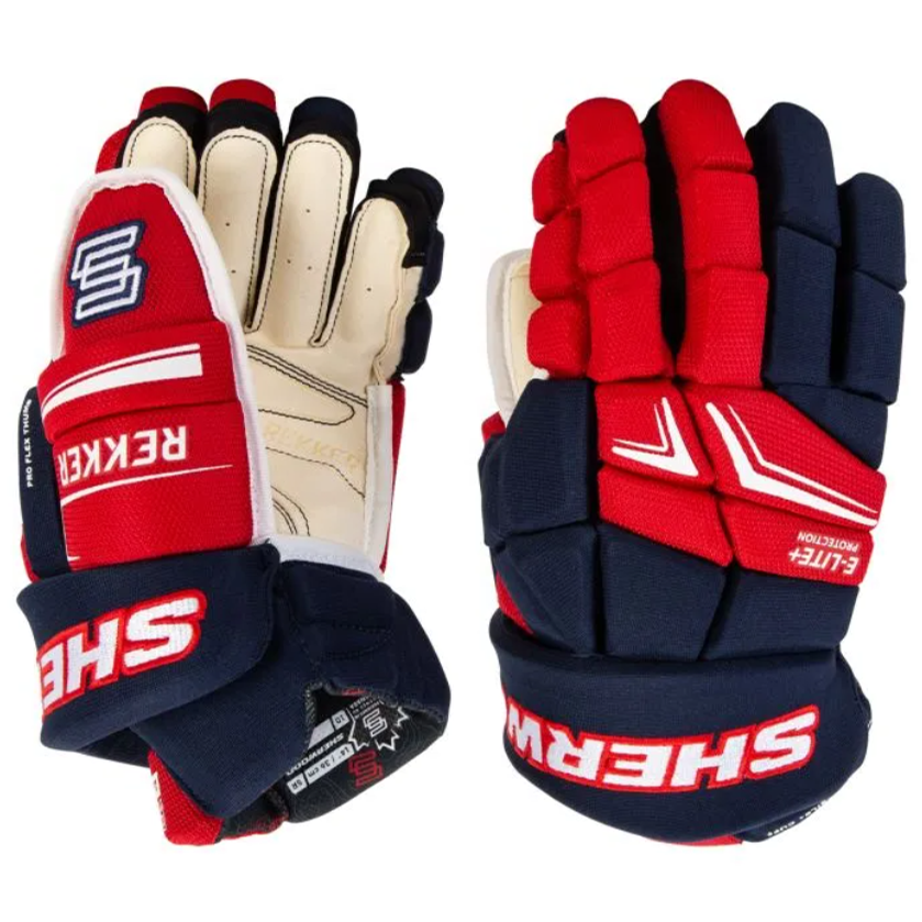 Gants de hockey Sherwood Rekker Legend 1 - Junior (bleu marine/rouge/blanc)